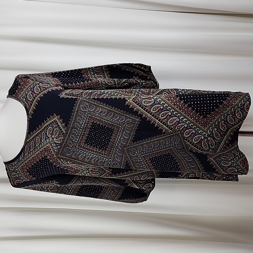 Audrey Ann Paisley Tunic Dress Navy